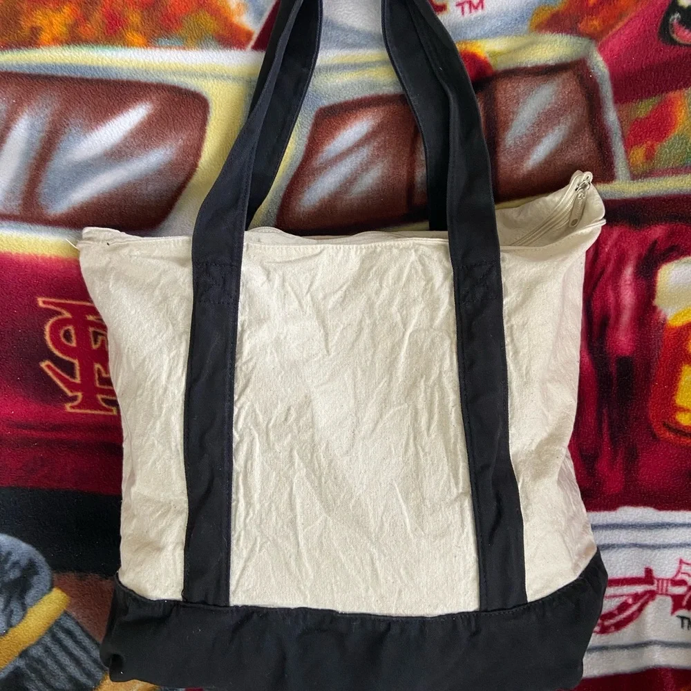 Florida State University Handcrafted Cream and Black Tote Bag with patchwork